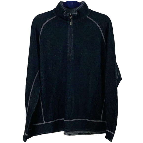 Mens L Tommy Bahama‎ Sweater Black Gray Reversible Pullover 1/2 Zip Mock Neck - Picture 1 of 6